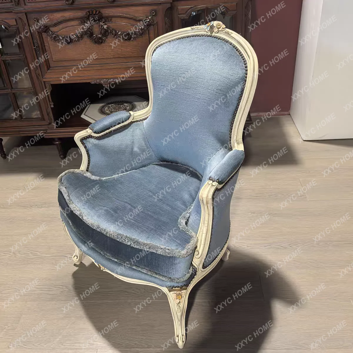 

retro old solid wood carving flower single sofa chair villa living room