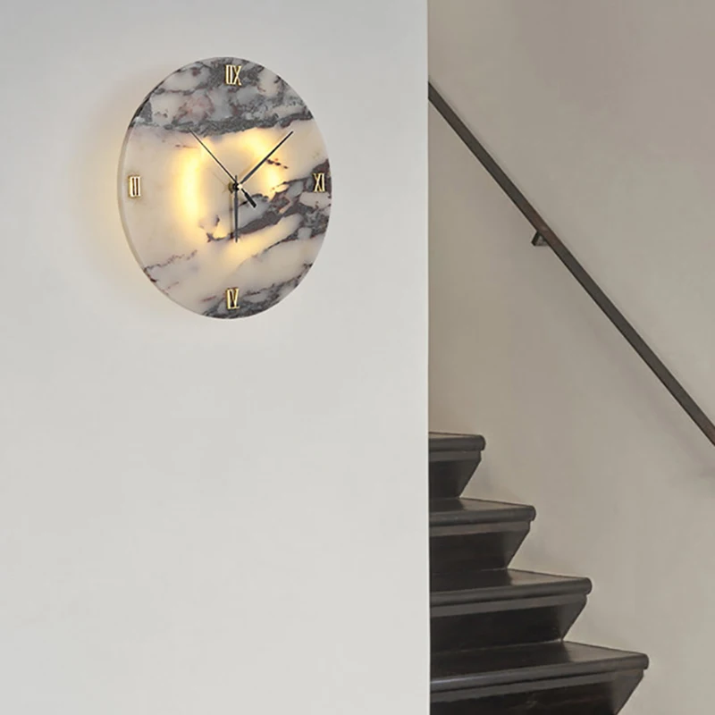 Innovative Clock Function LED Wall Lamp Natural Stone Indoor Foyer Bedroom Dining Room Lighting Fixtures Marble