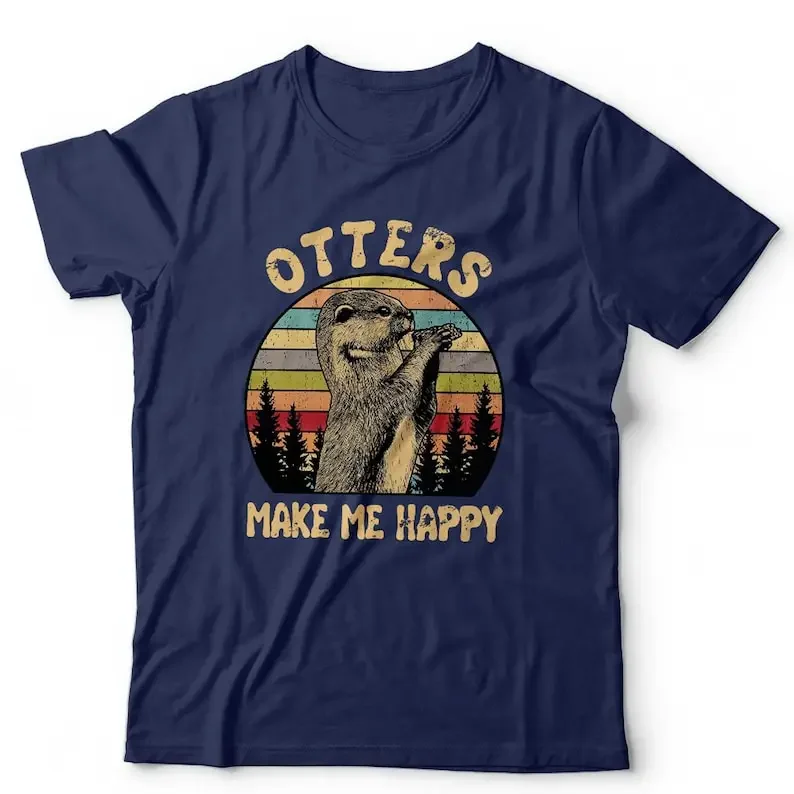 Otters Make Me Happy Tshirt Unisex Kids Short Sleeve Crew Neck Classic Fit 100% Cotton Cute Adorable Unisex Summer Streetwear