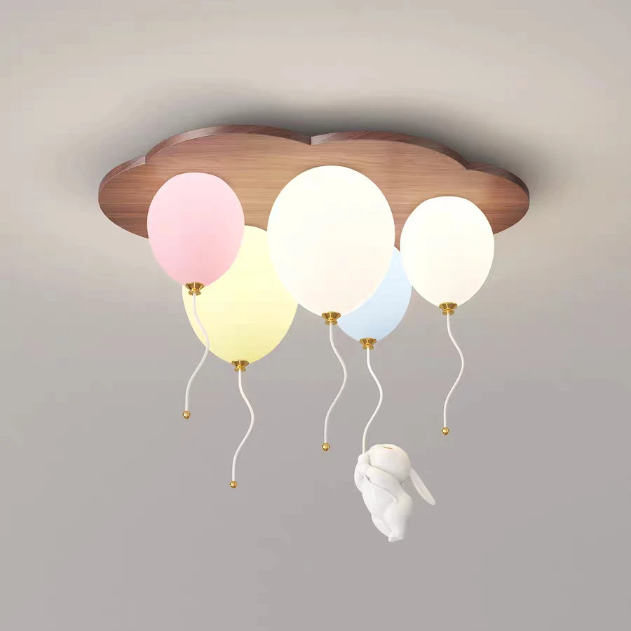 سحابة بالون LED مصباح السقف خشبية غرفة الأطفال ثريا تركب بالسقف رومانسية الكرتون الدافئة صبي فتاة ديكور غرفة نوم تركيبات #1