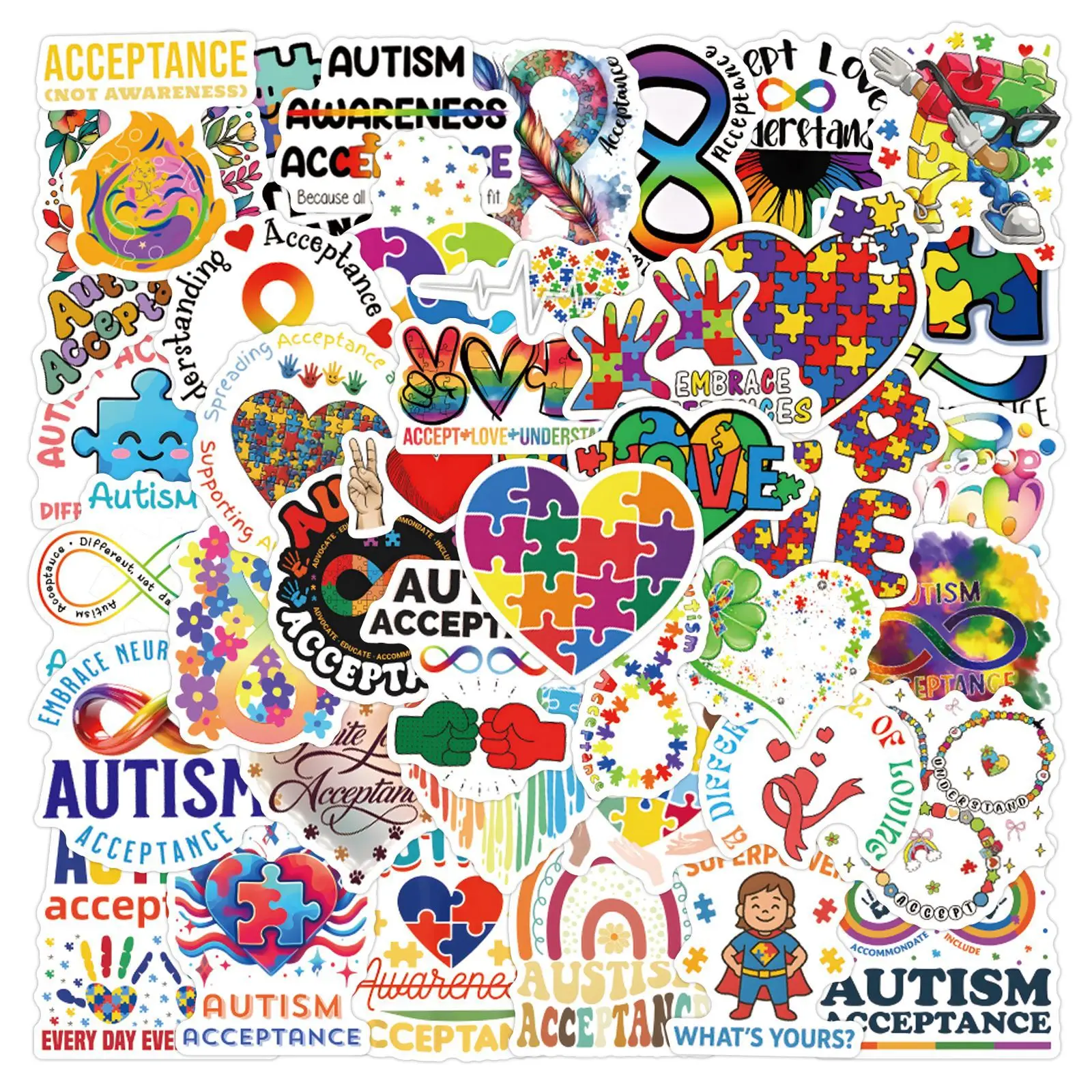 55Pcs Cartoon Autism Awareness Stickers Set Waterproof DIY Decorations for Notebooks Luggage Guitar Children's Autism Day Gifts