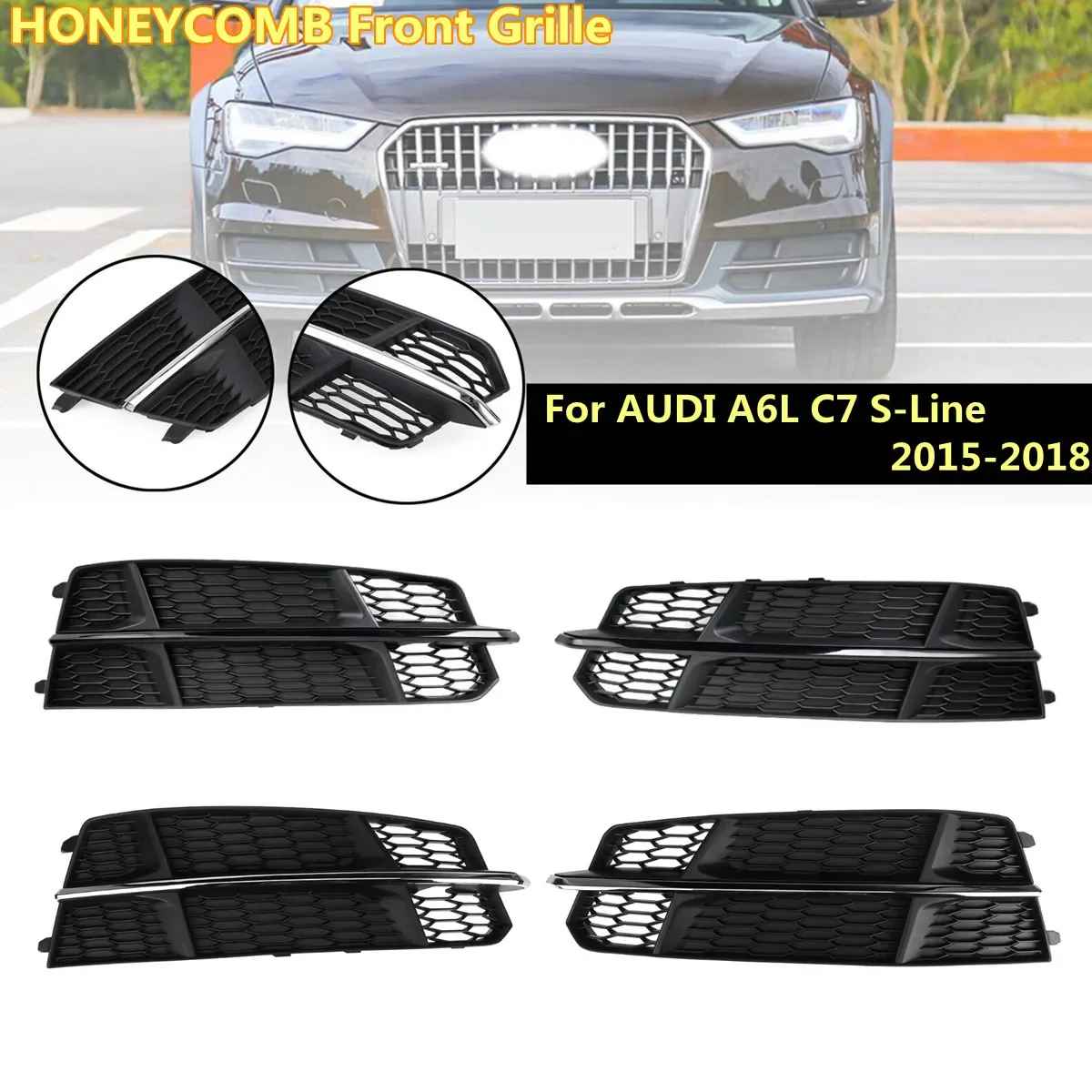 

Pair Front Bumper Fog Light Grille Cover 4G0807681AN Replacement For AUDI A6 C7 2014 2015 2016 2017 2018 A6L Front Grille Grill