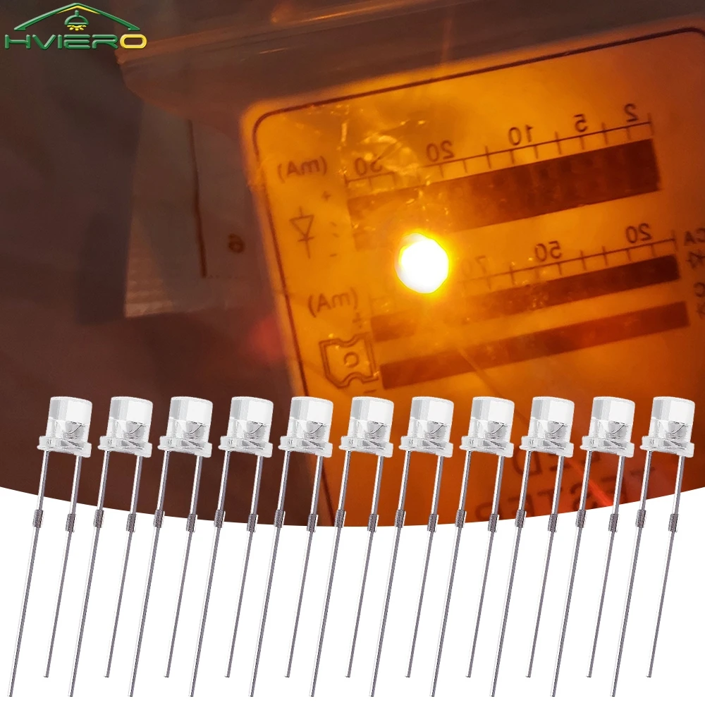 

100/200Pcs Flat Head LED Bead 1.8-3.4V Ultra Bright Top Diode Bulbs Wide Angle Light Emitting Lamp Diodes 3MM Decorate Bulb