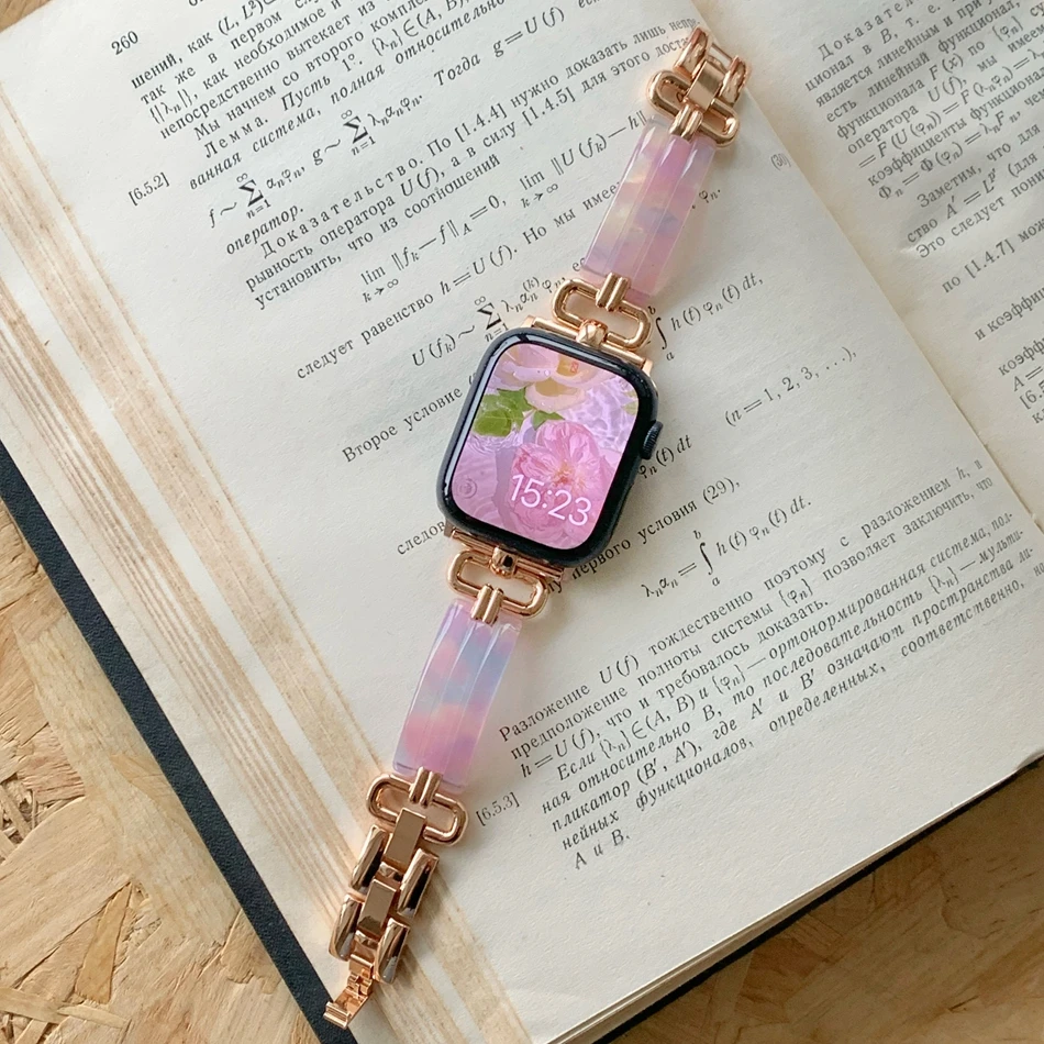 38 مللي متر 42 مللي متر الراتنج امرأة سوار Iwatch سلسلة الترا 8 6 7 5 SE 4 ارتفع الذهب معدن حزام ل سوار ساعة يد آبل 45/44 مللي متر 49 مللي متر 40/41 مللي متر