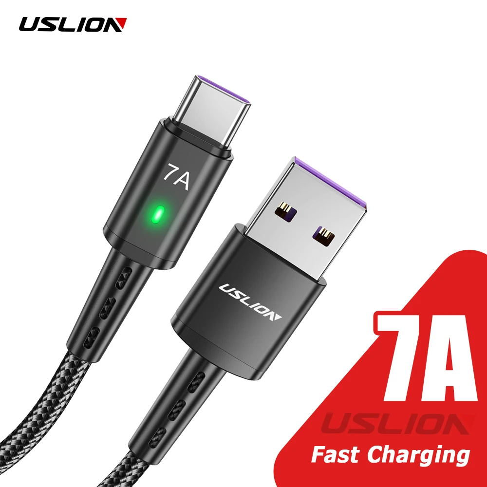 USLION 7A USB Type C Cable Fast Charging Data Wire USB-C Charger Cord For Xiaomi 13 12 Pro Redmi Huawei Samsung Oneplus Poco X5