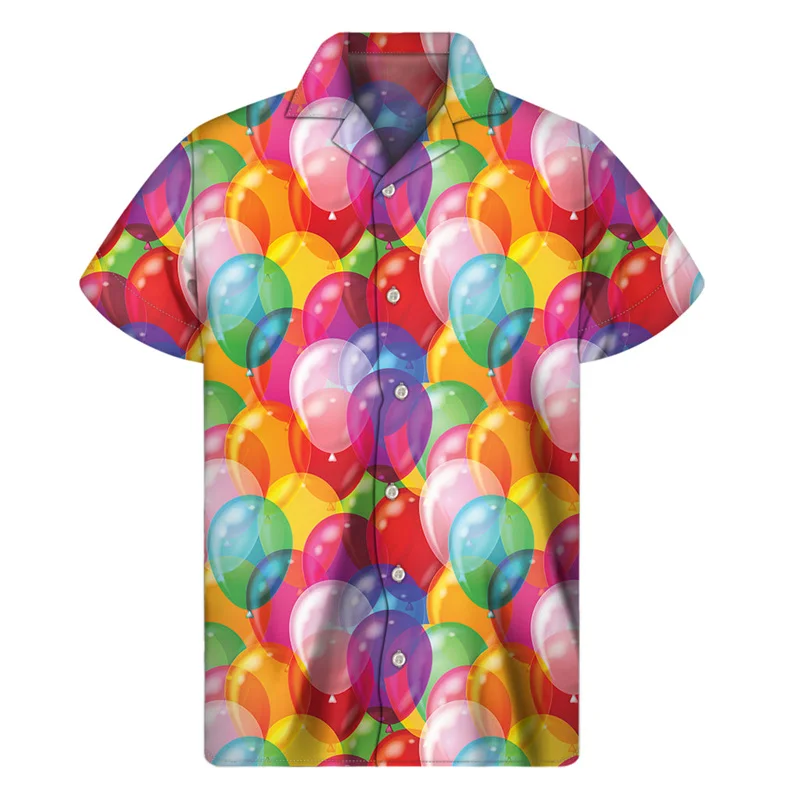 Cartoon Air Balloon 3D Print Hawaiian Shirt Men Summer Cool Lapel Shirts Fashion Short Sleeve Tops Oversized Button Blouse