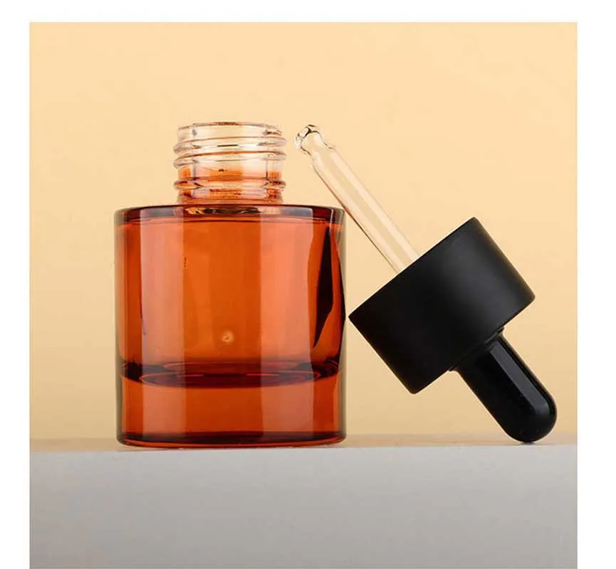 30ml Thick Glass Dropper Bottle Brown Green Amber Round Empty Refillable Bottle Essential Oils Eye Drop Pipettes Cap for Travel