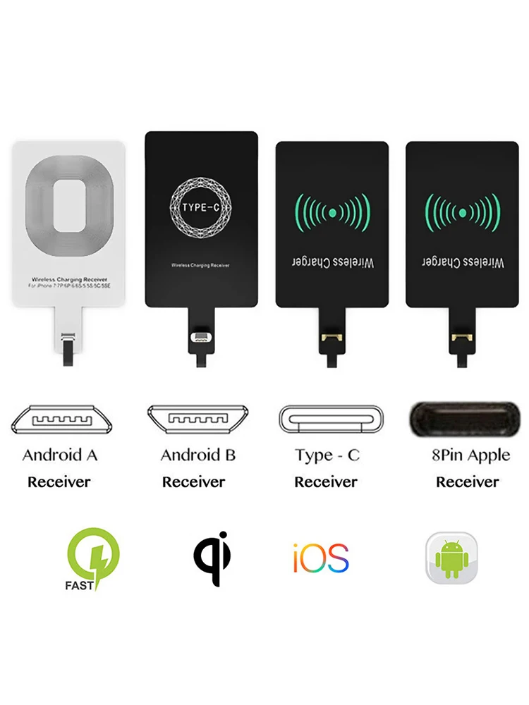 Receptor de carregamento sem fio adaptador de carregamento sem fio tipo c micro usb suporte