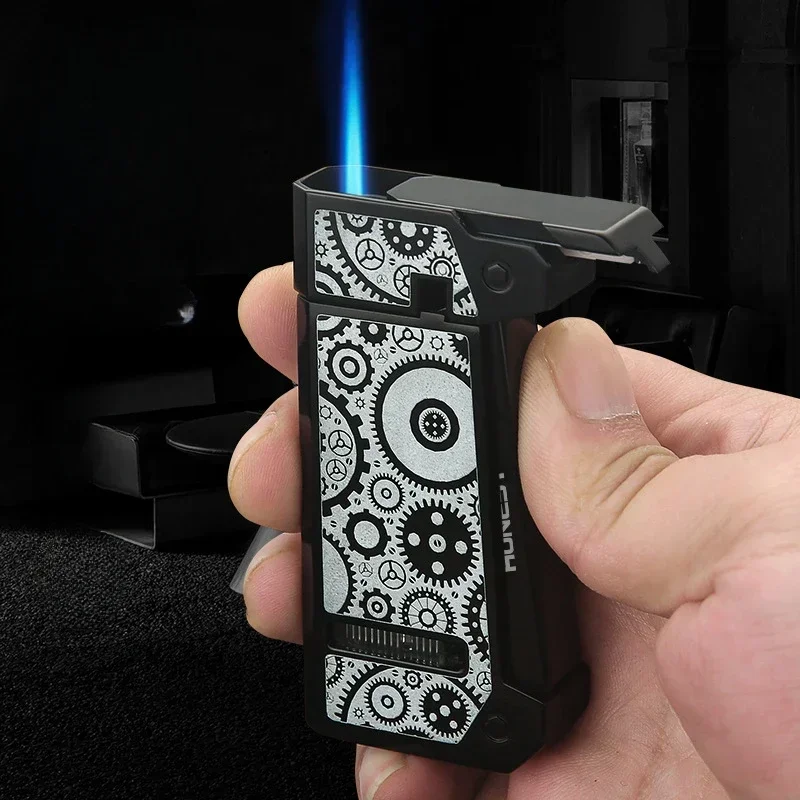 HONEST Metal Cigar Lighter Windproof Inflatable Blue Flame Turbo Torch Lighter Smoking Accessories Business Men's Gift