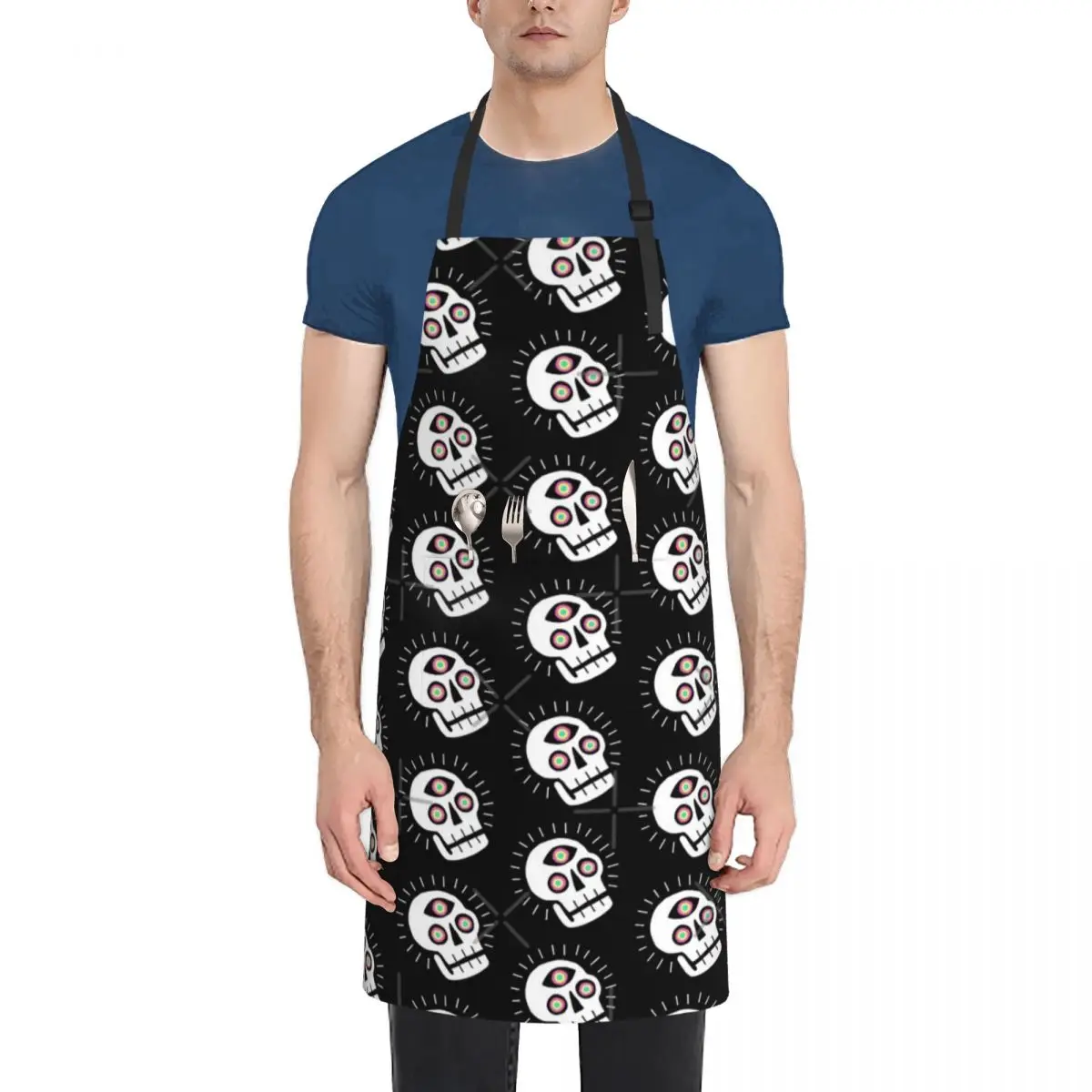 

Enlightened Skull Waterproof Kitchen Apron For Women/Men With Pockets Work Restaurant Shop Waiter Work Uniform