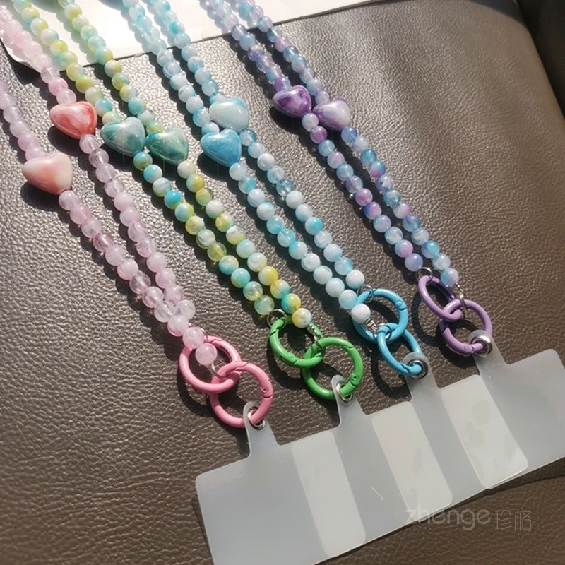 

Love crystal round bead chain, long crossbody phone hanging chain, fashionable women's bead hanging rope phone case universal