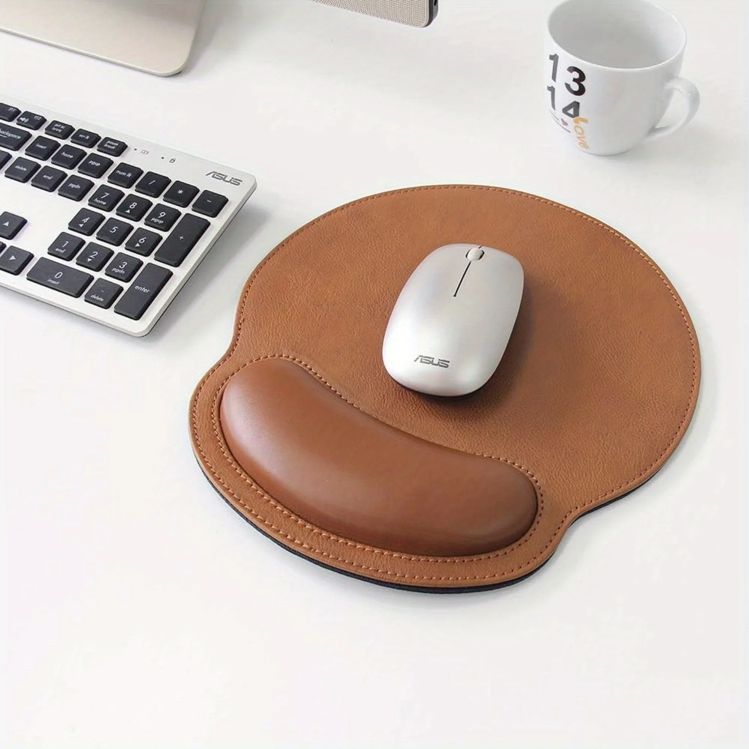 

1pc Ergonomic Memory Foam Wrist Rest with Non-Slip Rubber Base-Comfortable Faux Leather Surface Mouse Pad, Suitable for Computer