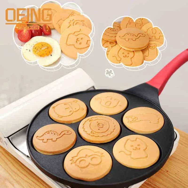 

Seven-hole Breakfast Frying Pan Animal Face Design Multi-function Wheel Pancake Pan Small Egg Dumpling Non-stick Frying Mould