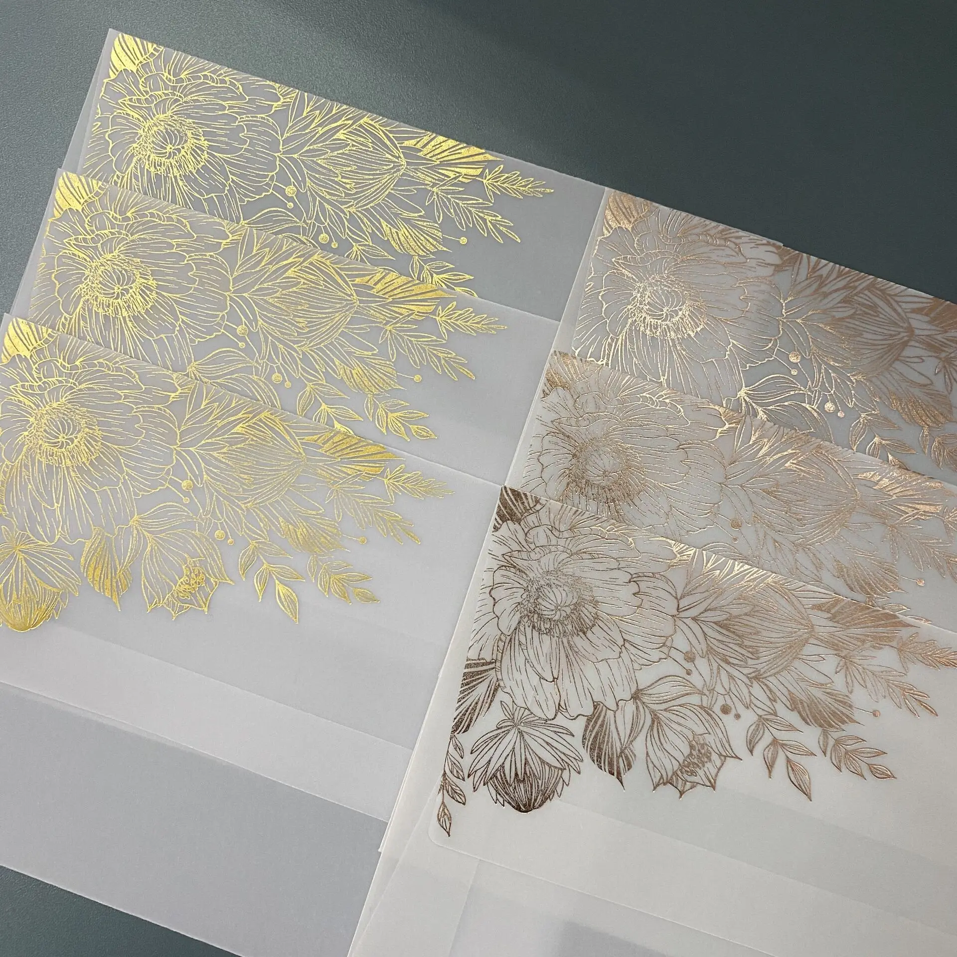 

10pcs Yunqi Cultural Creative European-style Bronzing Flower Sulfuric Acid Paper Translucent Invitation Card High-grade Envelope