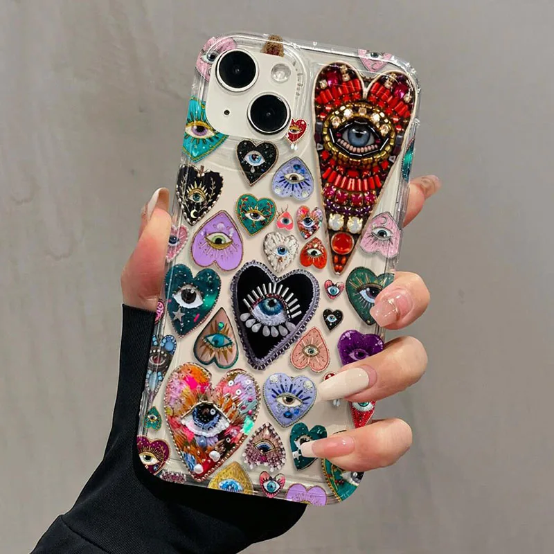 Airbag heart-shaped Eye Ant Pattern Phone Case For Samsung Galaxy S24 S23 S22 S25 Ultra S21 FE A55 A53 A54 A34 A15 A35 5G Cover