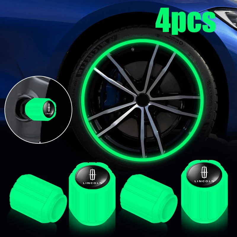 4PCS Luminous Car Tire Valve Cap Fluorescent Night Glowing Decor For Lincoln MKC MKZ MKX MKT Corsair Nautilus Navigator Fly