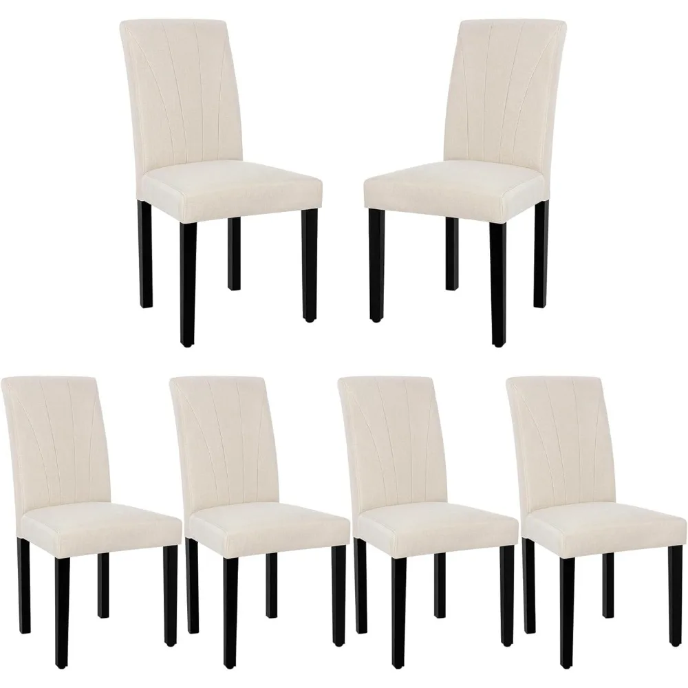 

Upholstered Dining Chairs Set Of 6, Modern Fabric And Solid Wood Legs & High Back, Parsons For Kitchen/living Room- Beige