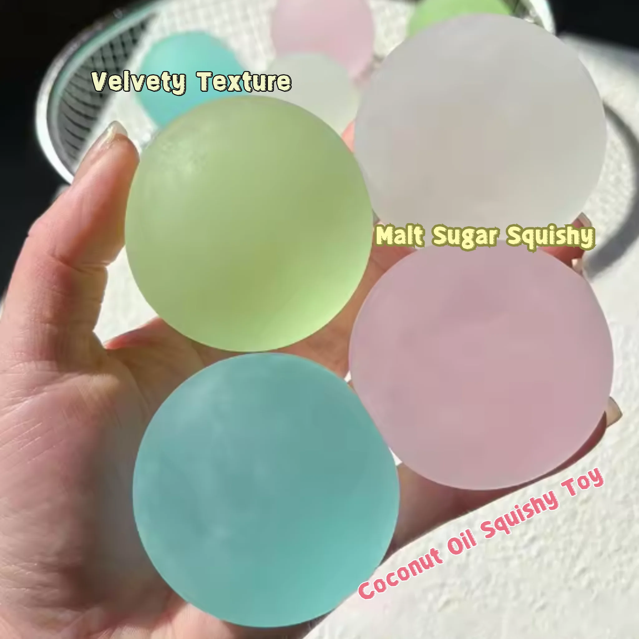 Samt-Zuckerball Quetschspielzeug Halbtransparenter Kokosnussöl-Ball Weiches Langsam Zurückfederndes Stressabbau-Fidget-Spielzeug