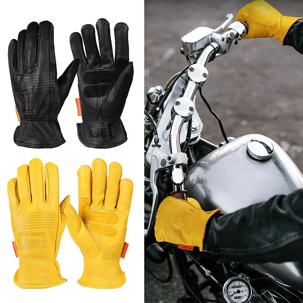 

Yellow Black Motorcycle Riding Gloves Sheepskin Leather Wear Resistant Working Protective Gloves Keep Warm Non-slip