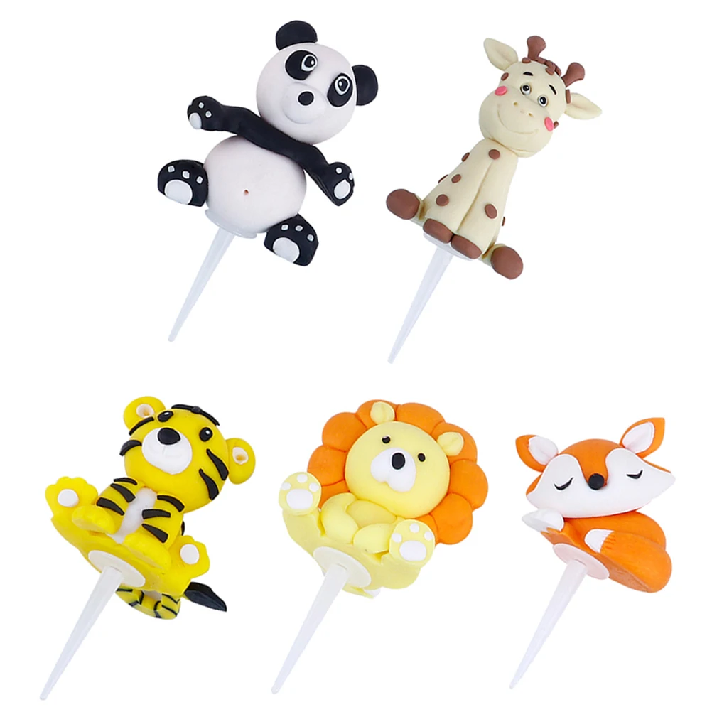 

5pcs Animal Decorations Birthday Topper Ornaments For Themed Parties Cake Supplies Cake Supplies
