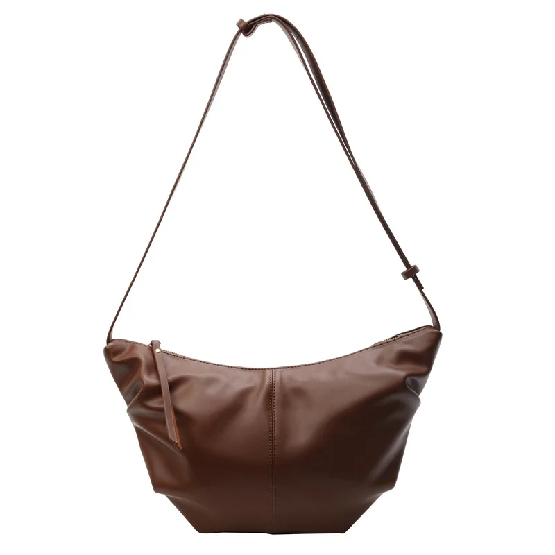 Hobo Bag Large Capacity Fashion New PU Leather Pleated Dumpling Crossbody Bag Personalized All-match Solid Color Zipper Purses