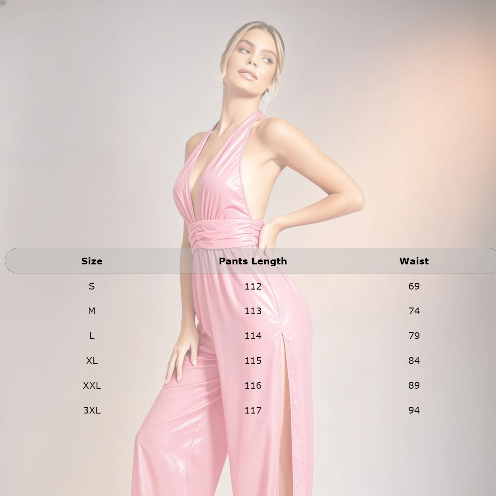 Women V-Neck Wide Leg Jumpsuit Glossy Waterproof One Piece Romper for Club Party Night Out Evening Date