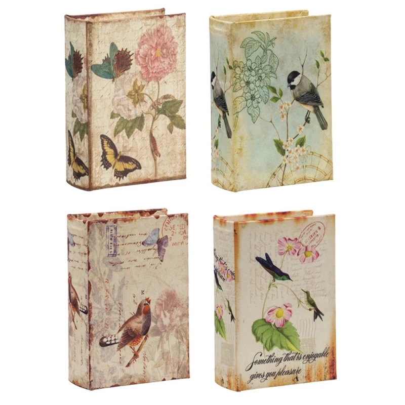 

Set of 4 Book Boxes with Birds, Flowers, and Handwriting Design, 5.5x4x2