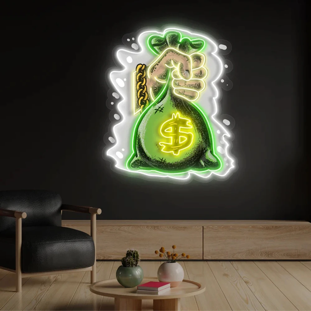 

Сумка для денег, светодиодная неоновая вывеска на заказ, украшение для гостиной, спальни, световая вывеска, домашний офис, декор стены комнаты, неоновый свет