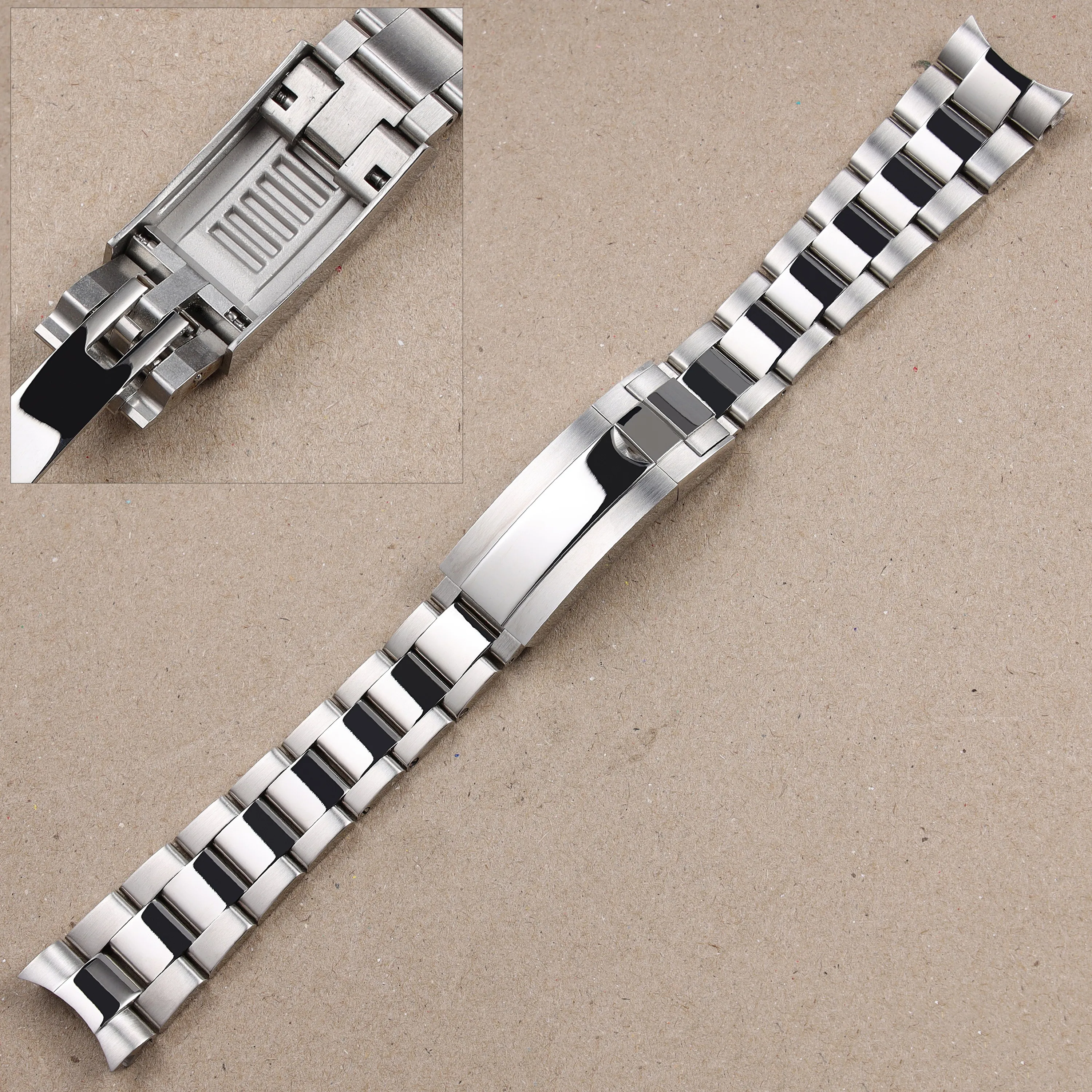 20mm 21mm matte middle polished glide lock solid stainless steel watchband for Rolex Submariner Daytona metal strap bracelet
