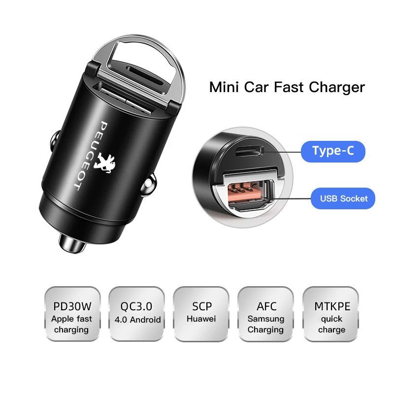 For Peugeot 208 3008 308 2008 207 107 508 607 106 406 407 307 206 Micro Car Quick Charger Vehicle Cigarette Lighter Convert Plug