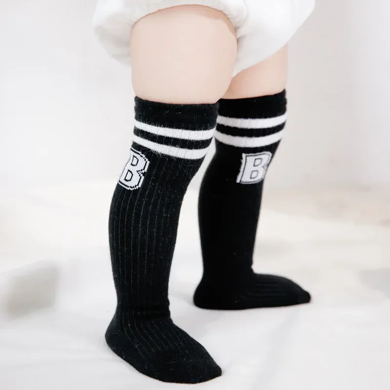 0-2years Old Newborn Infant Toddler Long Socks Spring Summer Baby Boys Girls Knee High Socks Cotton Breathable Letter Stockings