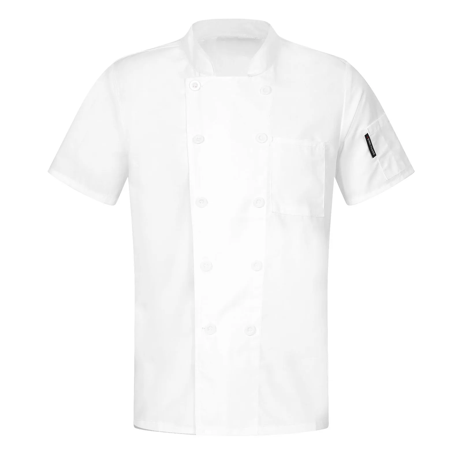 Mens Hotel Restaurant Kitchen Uniform New Chef Jacket Breathable Short Sleeve Chef Shirt Stand Collar Cooks Jacket