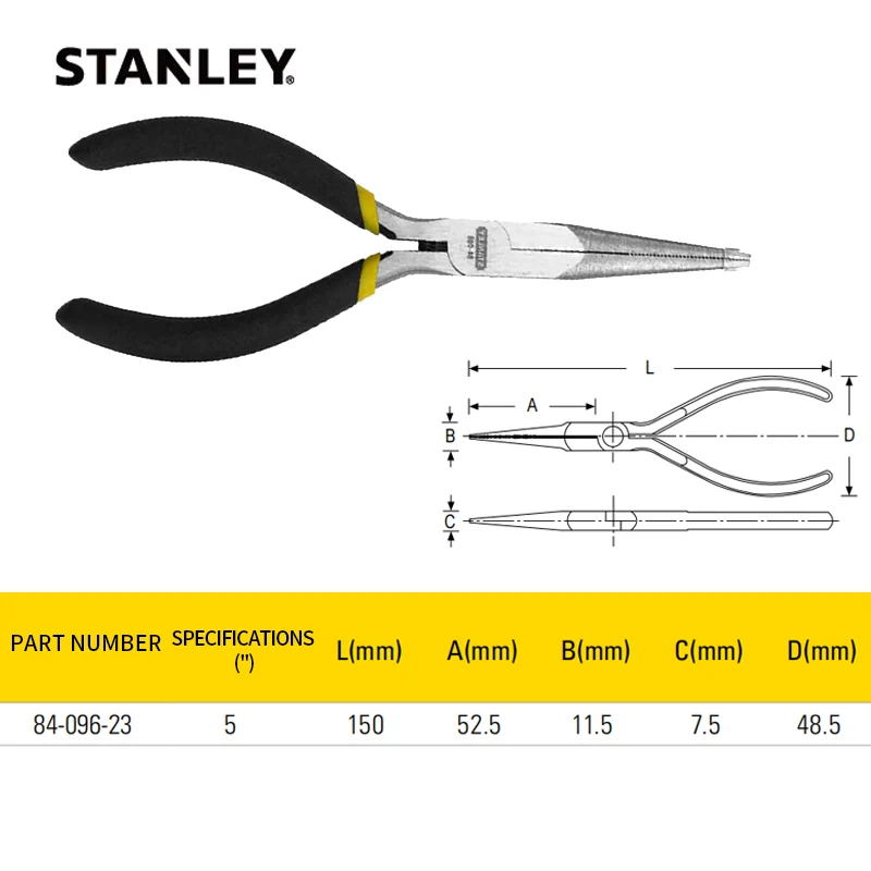 STANLEY Mini needle nose pliers with black handle 5\