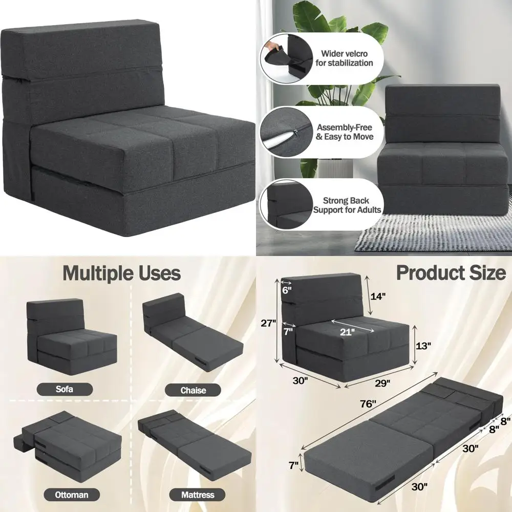 Memory Foam Sofa Bed, 7-Inch Foldable Couch, Convertible Sleeper Mattress Futon for Living Room, Home Office Use