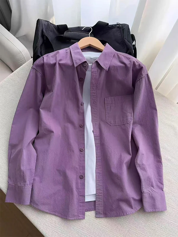 

Мужская повседневная свободная рубашка из чистого хлопка с длинным рукавом для весны, молодежная верхняя одежда Cleanfit для ежедневной носки