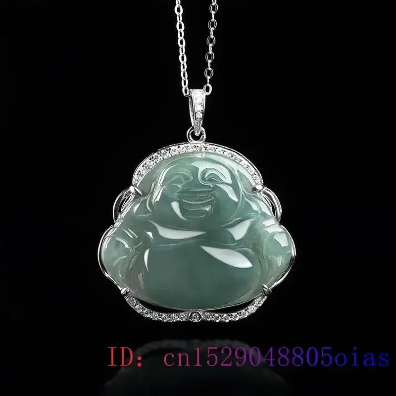 Imagem -02 - Pingente de Buda de Jade Birmanês Homens Jadeite Luxo Natural Designer Talismãs Certificado Verde Moda Esmeralda Colar 925 Prata