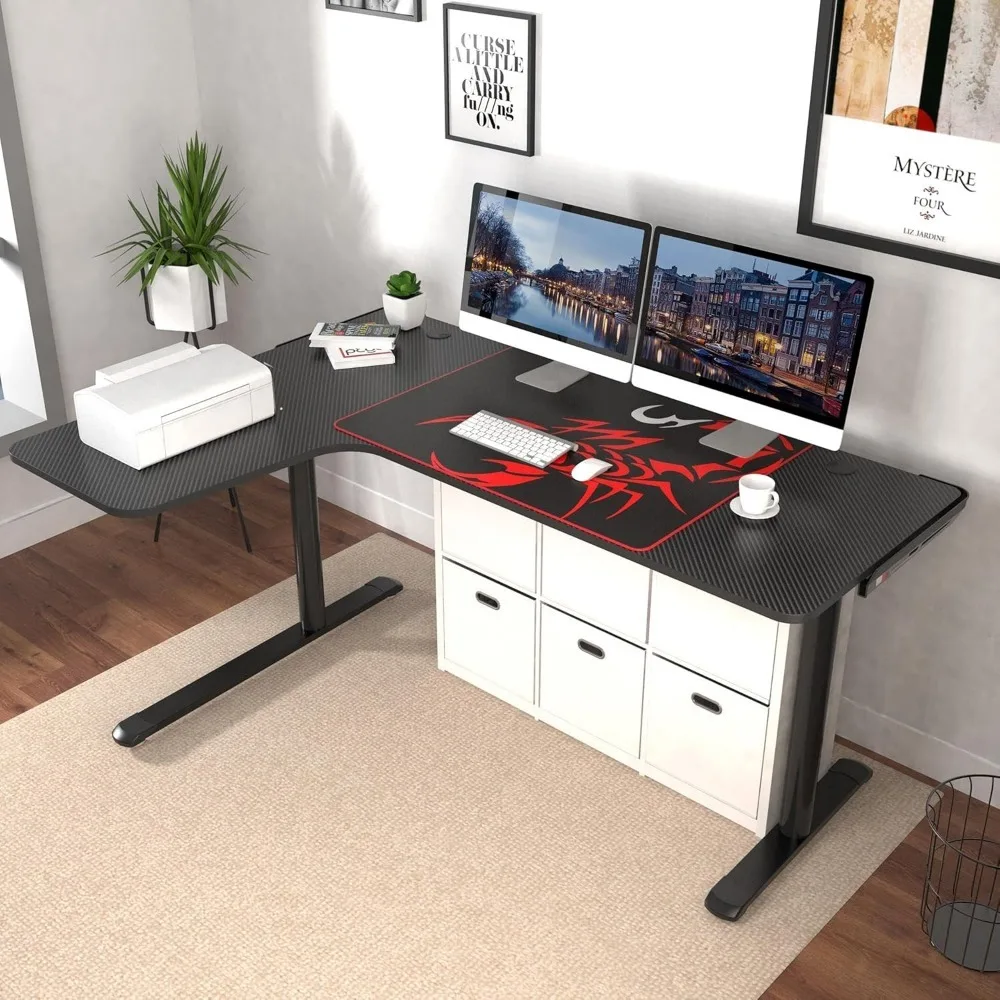 L Shaped Gaming Desk, 60 Inch L60 Home Office Corner PC Computer Gamer Table Large Writing Workstation Gifts w Mouse Pad Cable