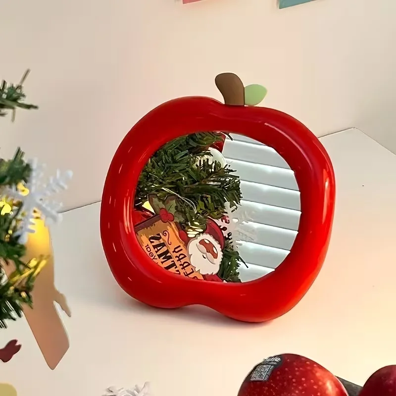 Zweifarbiger Apple 3D-Schminkspiegel für den Schreibtisch, stilvolles, niedliches Design, abgerundete Kanten, exquisite Detailarbeit – Detail 3