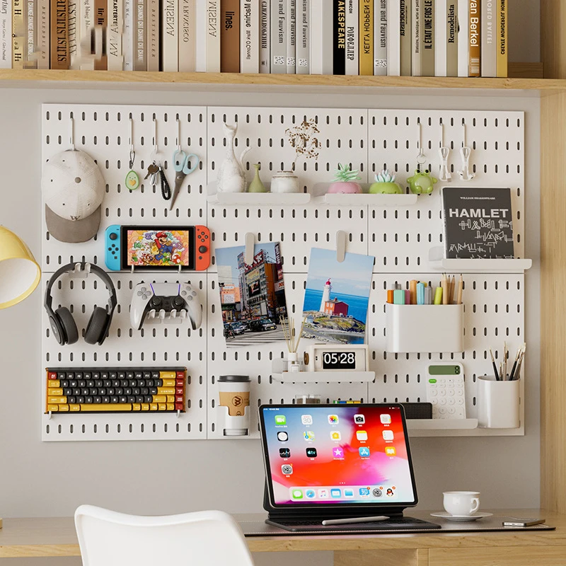 منظم حائط Pegboard لغرفة الألعاب، منظم رف تخزين المطبخ، ملحقات لوحة تخزين مثقوبة للمكتب المنزلي
