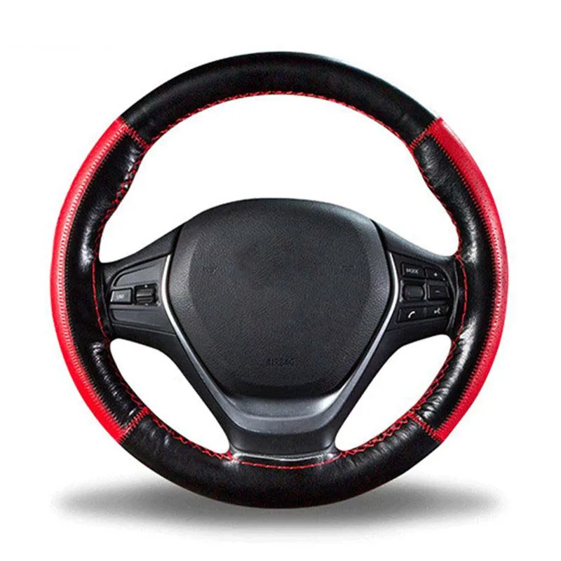 DIY Braid on the Steering Wheel Soft Genuine Leather Steering Wheel Cover 38cm Car Steering Covers With Needle and Thread