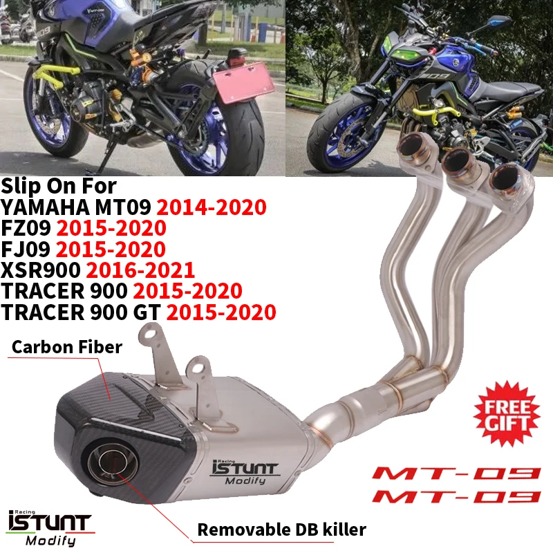 For Yamaha MT-09 FZ-09 Tracer 900 XSR900 MT09 2014-2020 Link Pipe Carbon Muffler Full System Motorcycle Exhaust Escape Moto