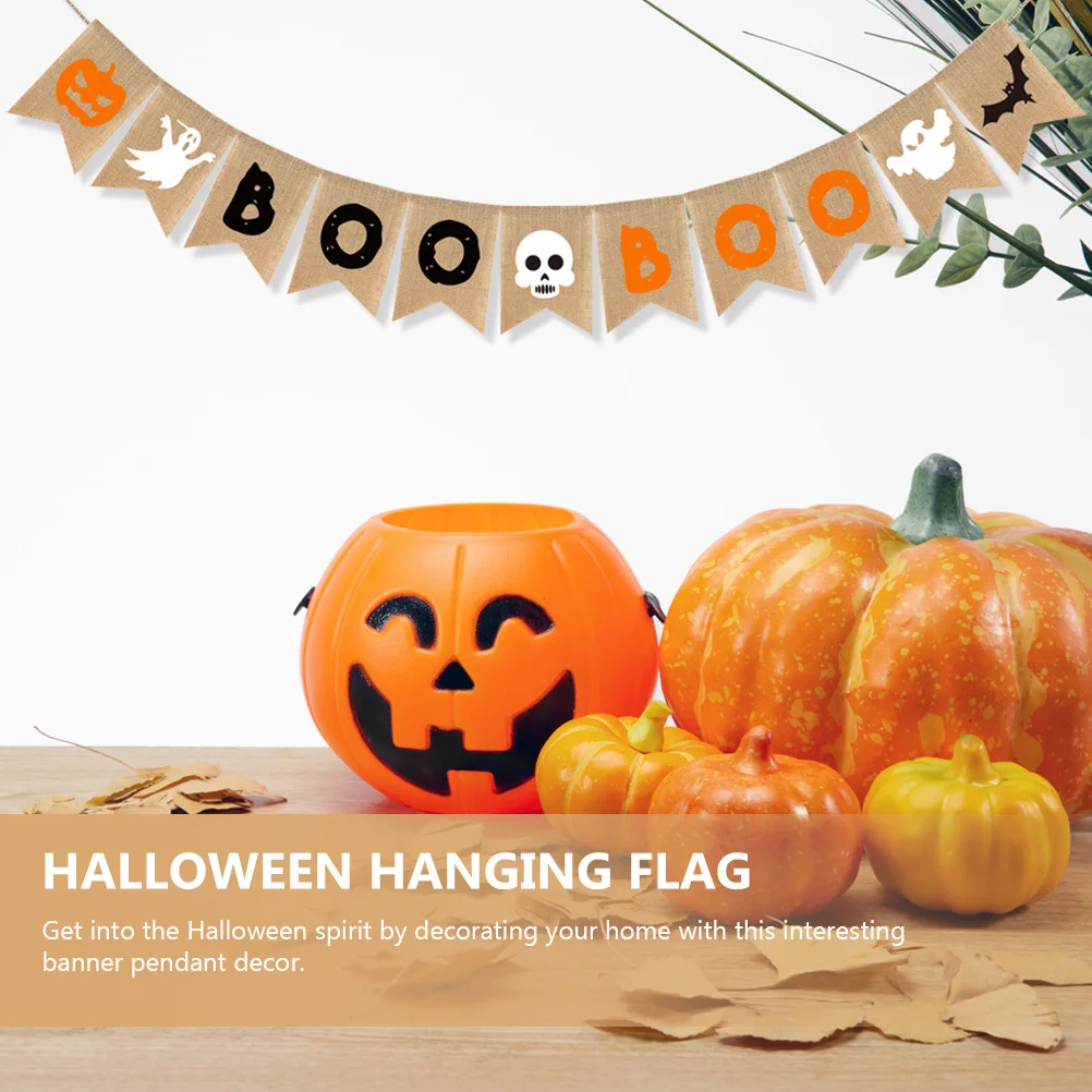 

Burlap Banner Halloween Party Decoration Boo Pendant Hanging Flag Indoor Outdoor Decorative Bunting Scene Prop
