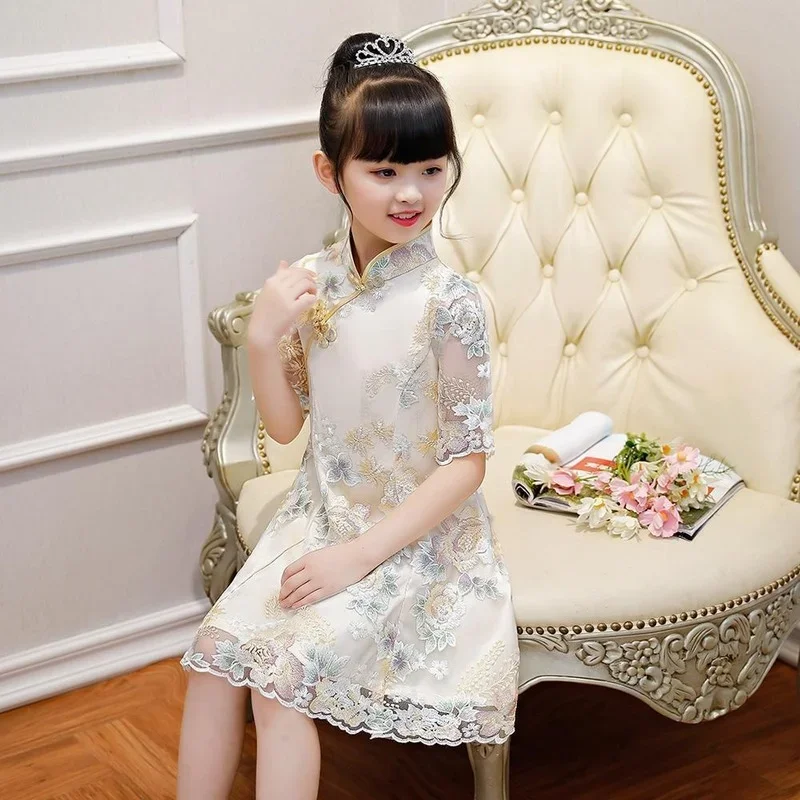 

Girls Dress Summer Clothes Hanfu New Fashion Children's Vintage Net Yarn Dress Kids Girls Dresses for School Wedding of 12 Years