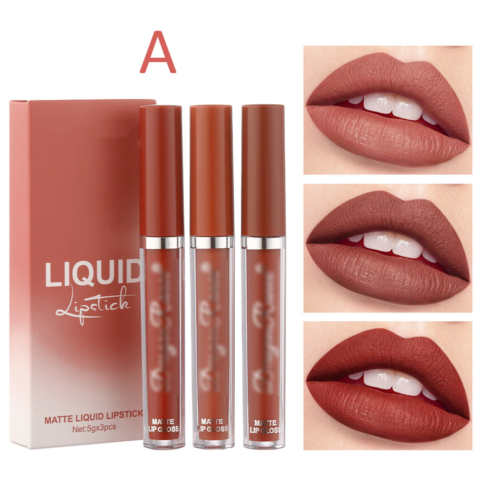 3pcs Ladies Muddy Texture Lipstick Quick-Drying Long Lasting Effect Color for School Suit Dress Matching