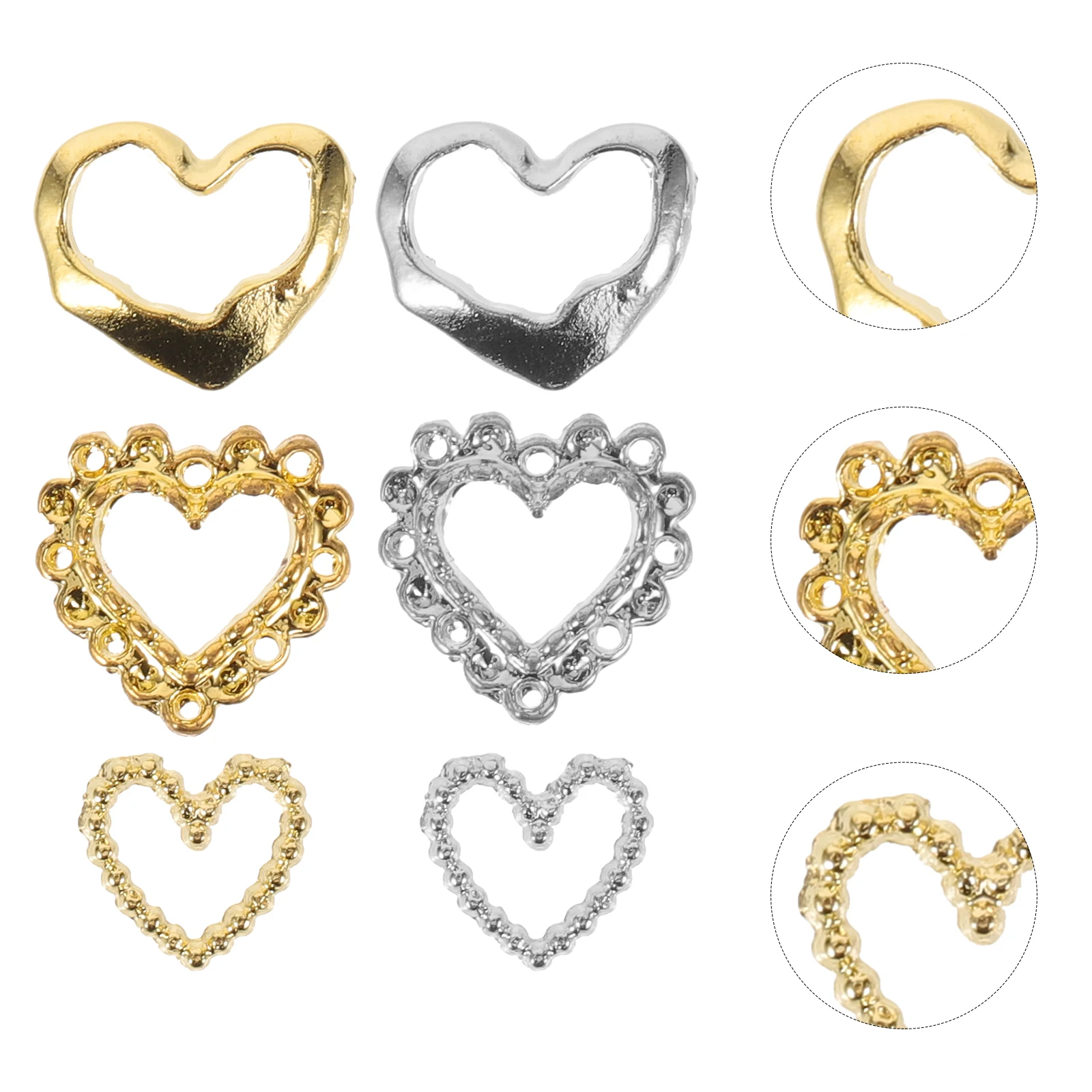 

60Pcs Heart Heart Decorations For Nail Art Nail Charms Small Metal Lace Hollow Love Design Fit Natural Fake Nails Party Wedding
