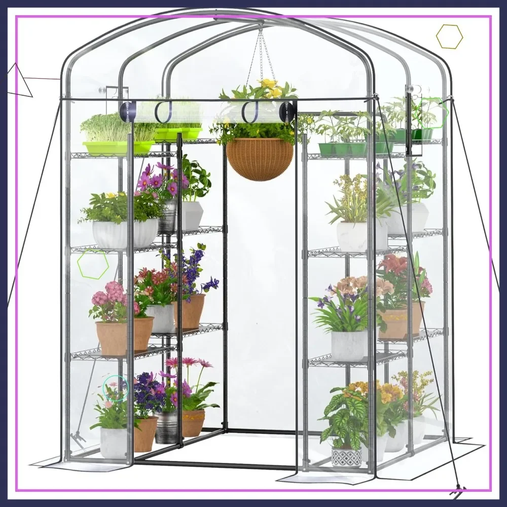 

Теплица-оранжерея с регулируемыми полками, прочным стальным каркасом и ПВХ-покрытием для улицы/помещений, 82x57x55.5 дюймов, черная