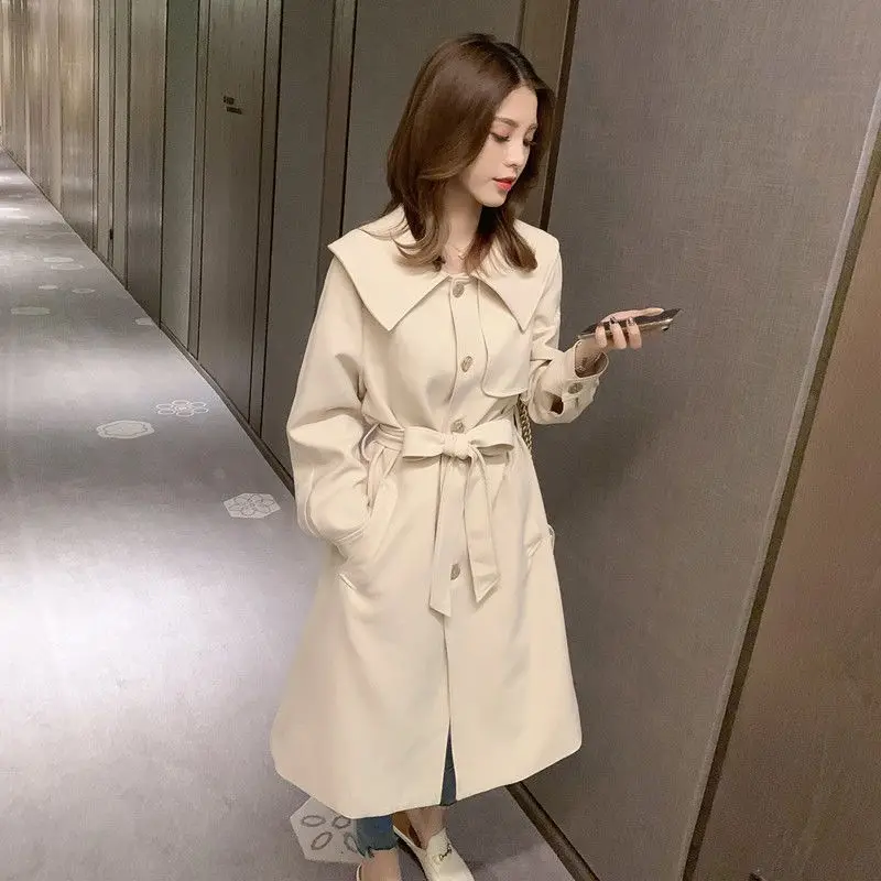 Korean Fashion Peter Pan Collar Solid Color Windbreaker Women Autumn Winter Simplicity Office Lady Coat All-match Casual Tops