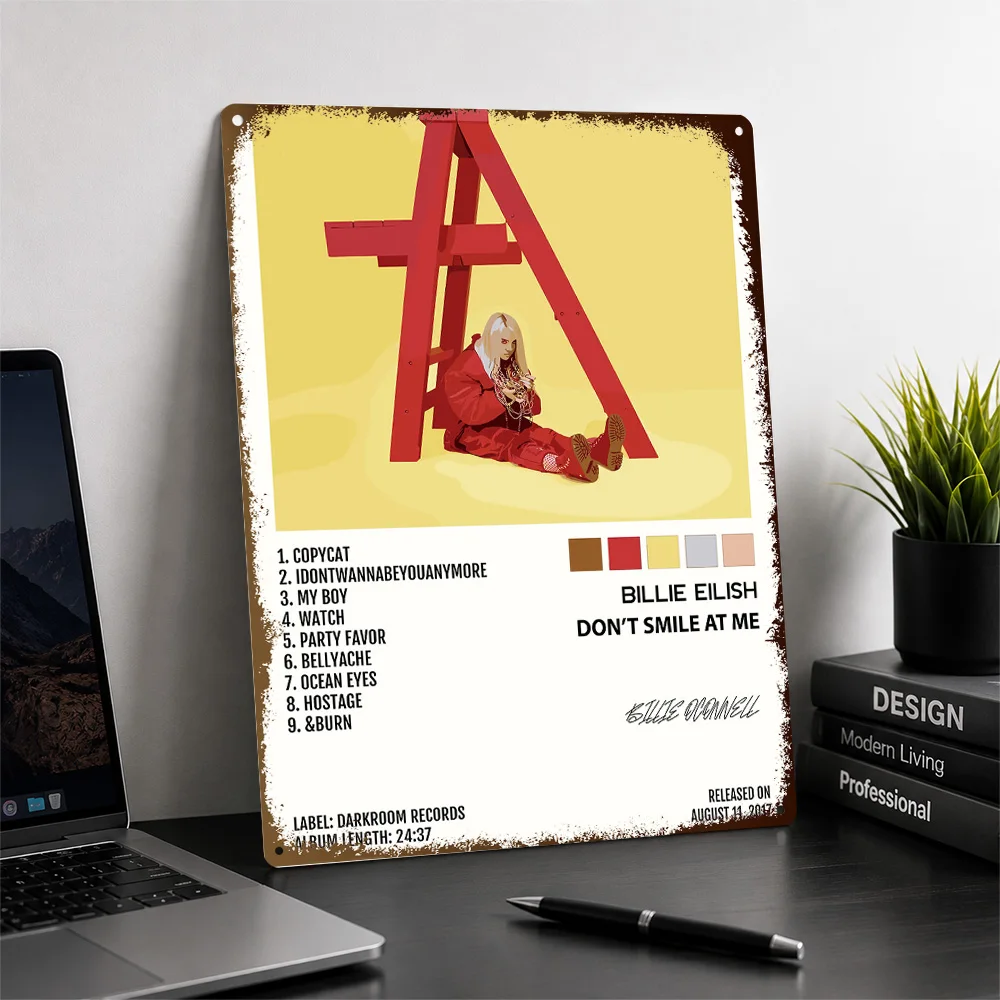 Billie Eilish Don't Smile At Me Textured Metal Poster Graphic Wall Art For Listening Room Customized Aluminum Sign Birthday Gift