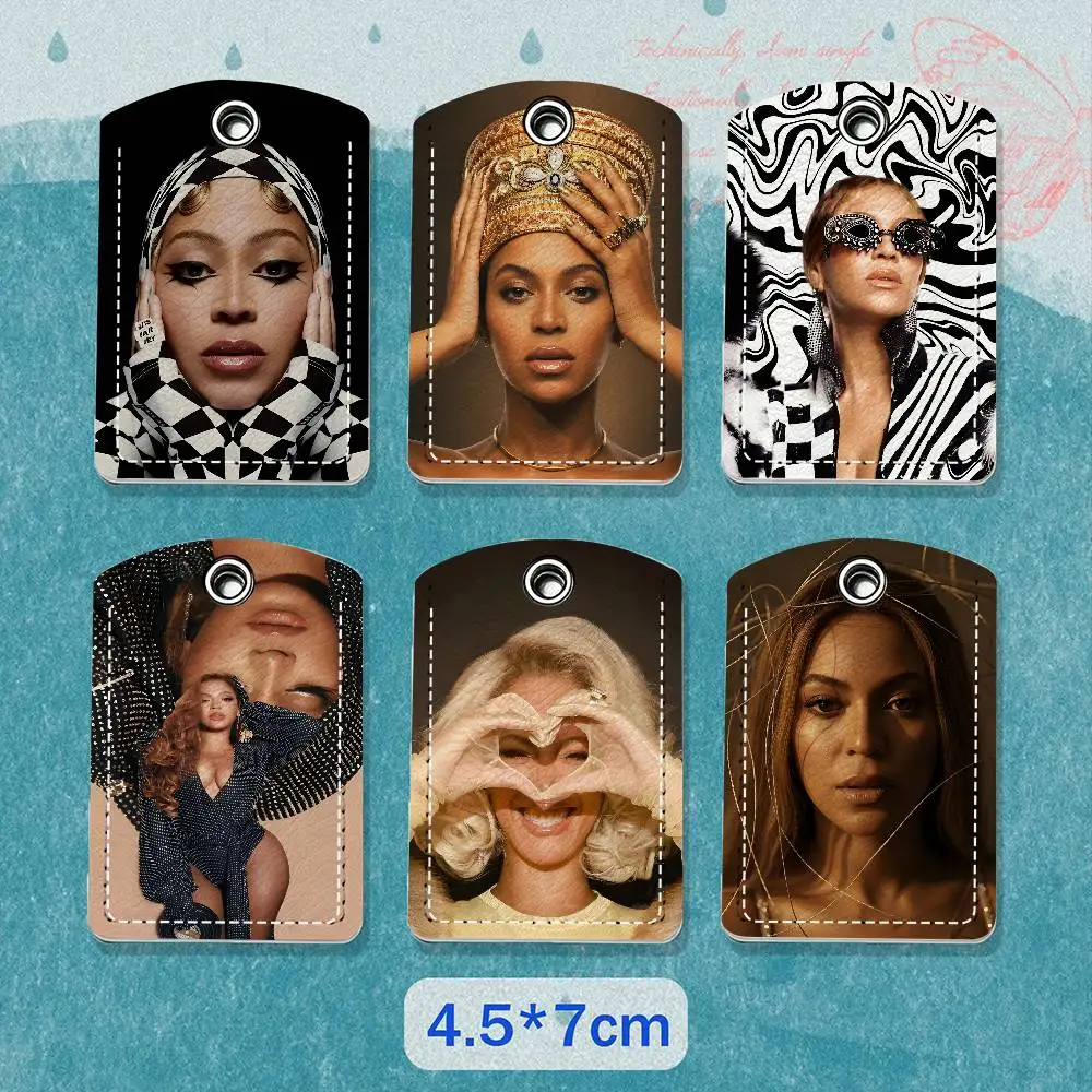 Singer B-Beyonce Leather Keychain Badge Holder with Lanyard - ID/Access Card Holder, Key Ring Accessory, Gift Option