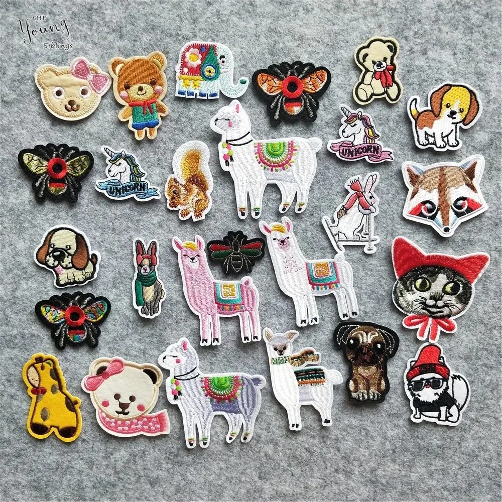 

Mix Hot melt adhesive iron Patches Cute Animal Sheep bee dog Embroidered Applique Stickers Jacket Badges DIY Clothing Accessory